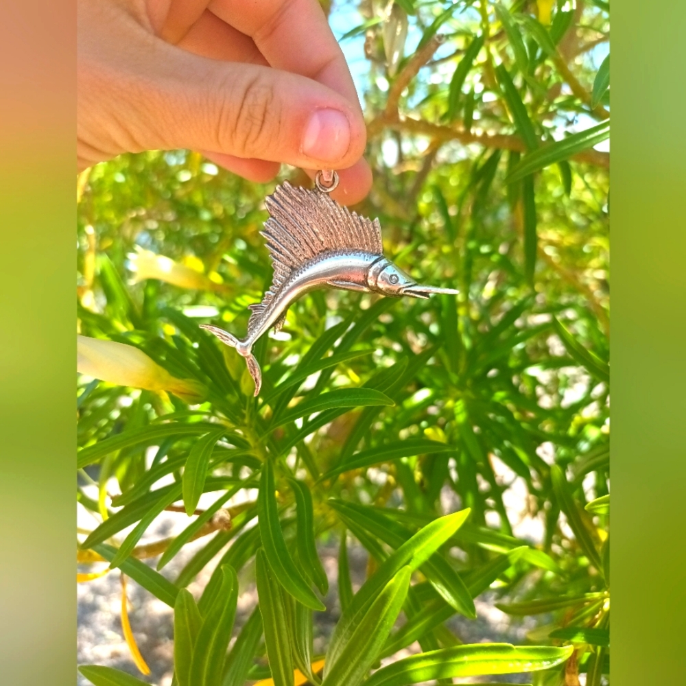Solid Sterling Silver Sword Fish Pendant